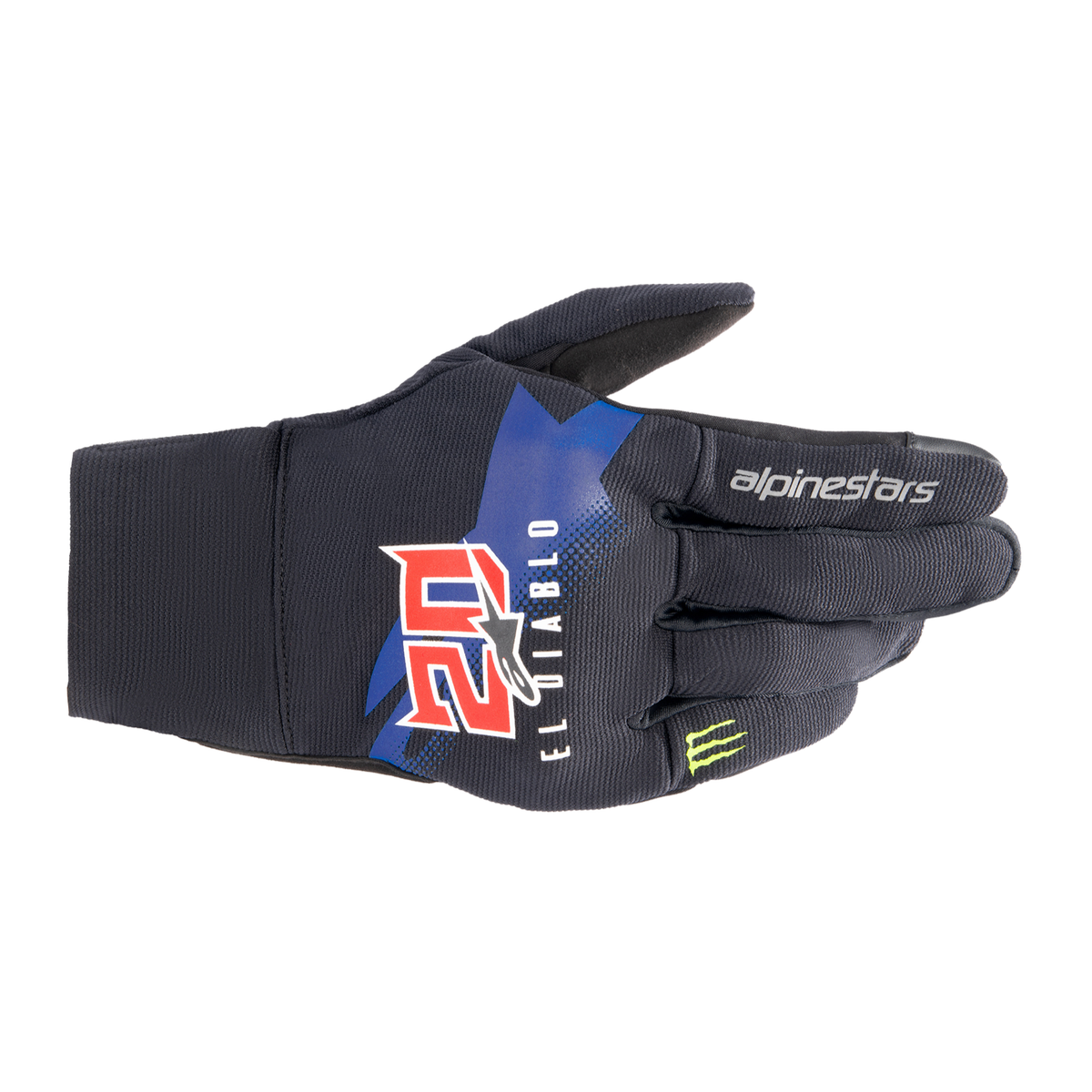 Alpinestars FQ20 REEF MONSTER GLOVES 機車手套商品照片，提供黑藍亮紅綠等配色，呈現手套版型、防護部件與縫製細節，方便顧客選購前比對外觀與剪裁樣式。