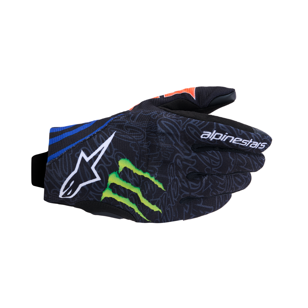 Alpinestars FQ20 REEF V2 MONSTER GLOVES 機車手套商品照片，提供黑紅螢光藍灰等配色，呈現手套版型、防護部件與縫製細節，方便顧客選購前比對外觀與剪裁樣式。