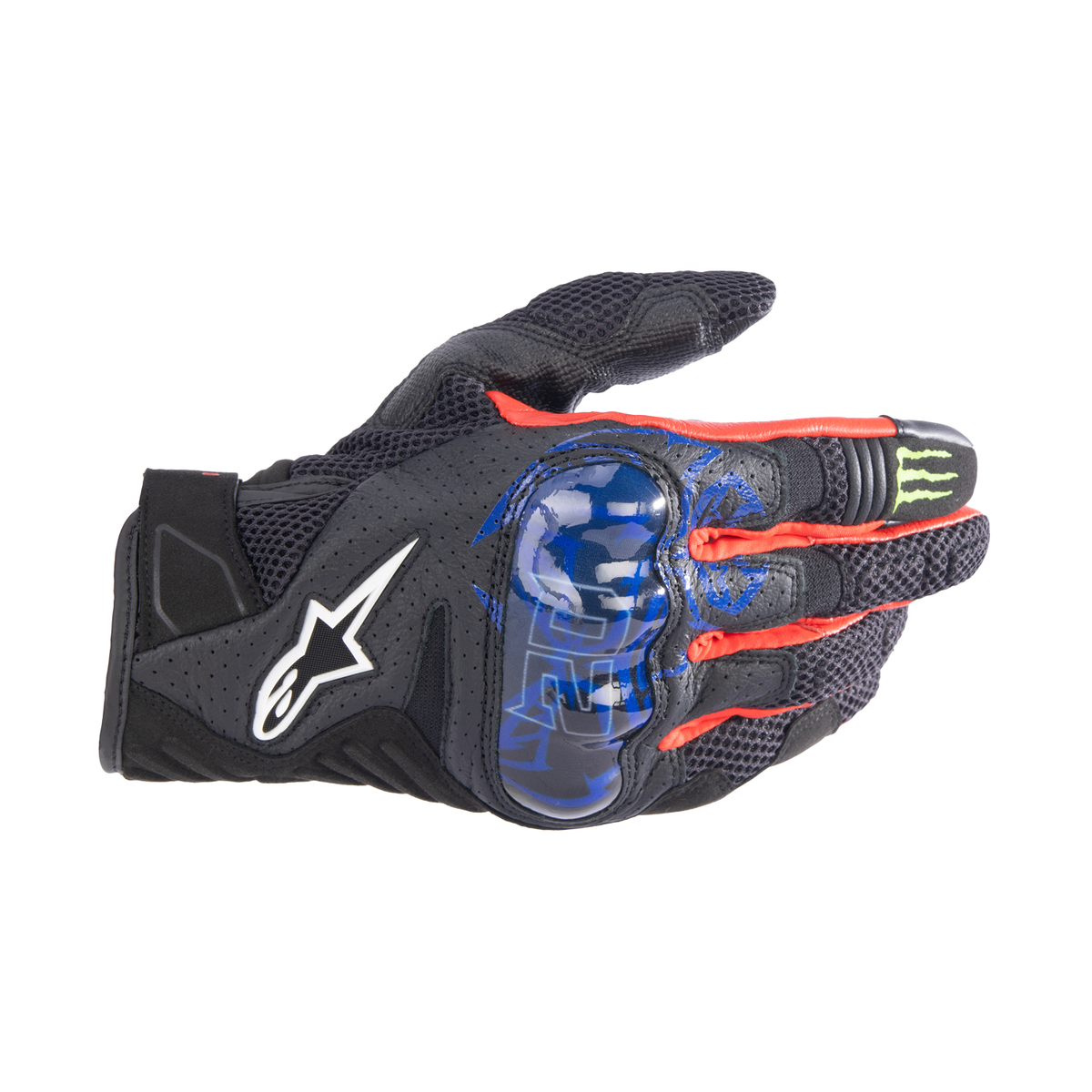 Alpinestars FQ20 SMX-1 AIR V2 MONSTER GLOVES 機車手套商品照片，提供黑藍紅綠等配色，呈現手套版型、防護部件與縫製細節，方便顧客選購前比對外觀與剪裁樣式。