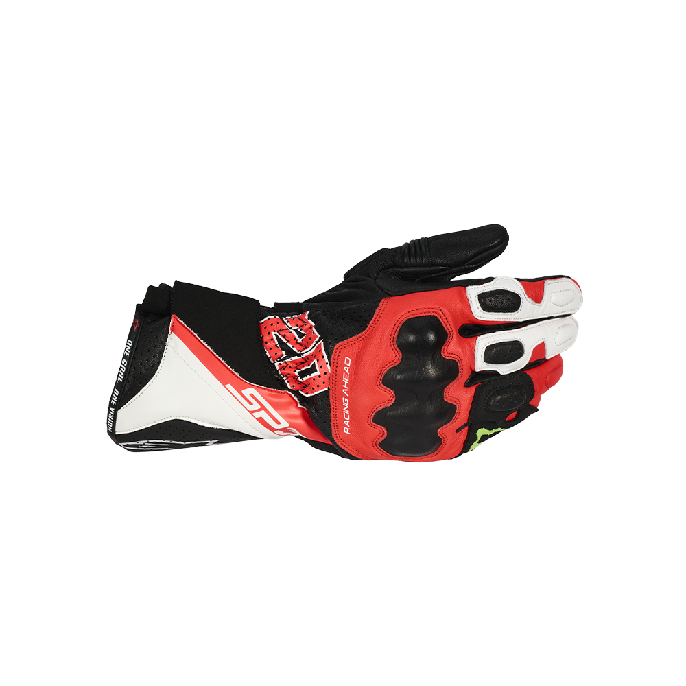 Alpinestars FQ20 SP-3 MONSTER GLOVES 機車手套商品照片，提供黑紅白等配色，呈現手套版型、防護部件與縫製細節，方便顧客選購前比對外觀與剪裁樣式。