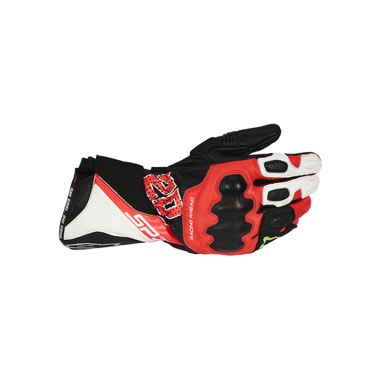 Alpinestars FQ20 SP-3 MONSTER GLOVES 機車手套商品照片，提供黑紅白等配色，呈現手套版型、防護部件與縫製細節，方便顧客選購前比對外觀與剪裁樣式。