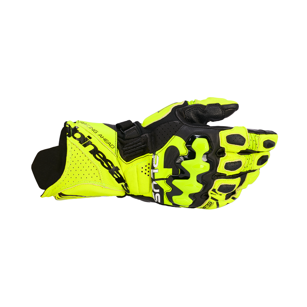 Alpinestars GP PLUS R V3 LEATHER GLOVES 機車手套商品照片，提供黑白、黑白紅、黑白亮紅、亮紅 螢光紅 黑、螢光黃等配色，呈現手套版型、防護部件與縫製細節，方便顧客選購前比對外觀與剪裁樣式。