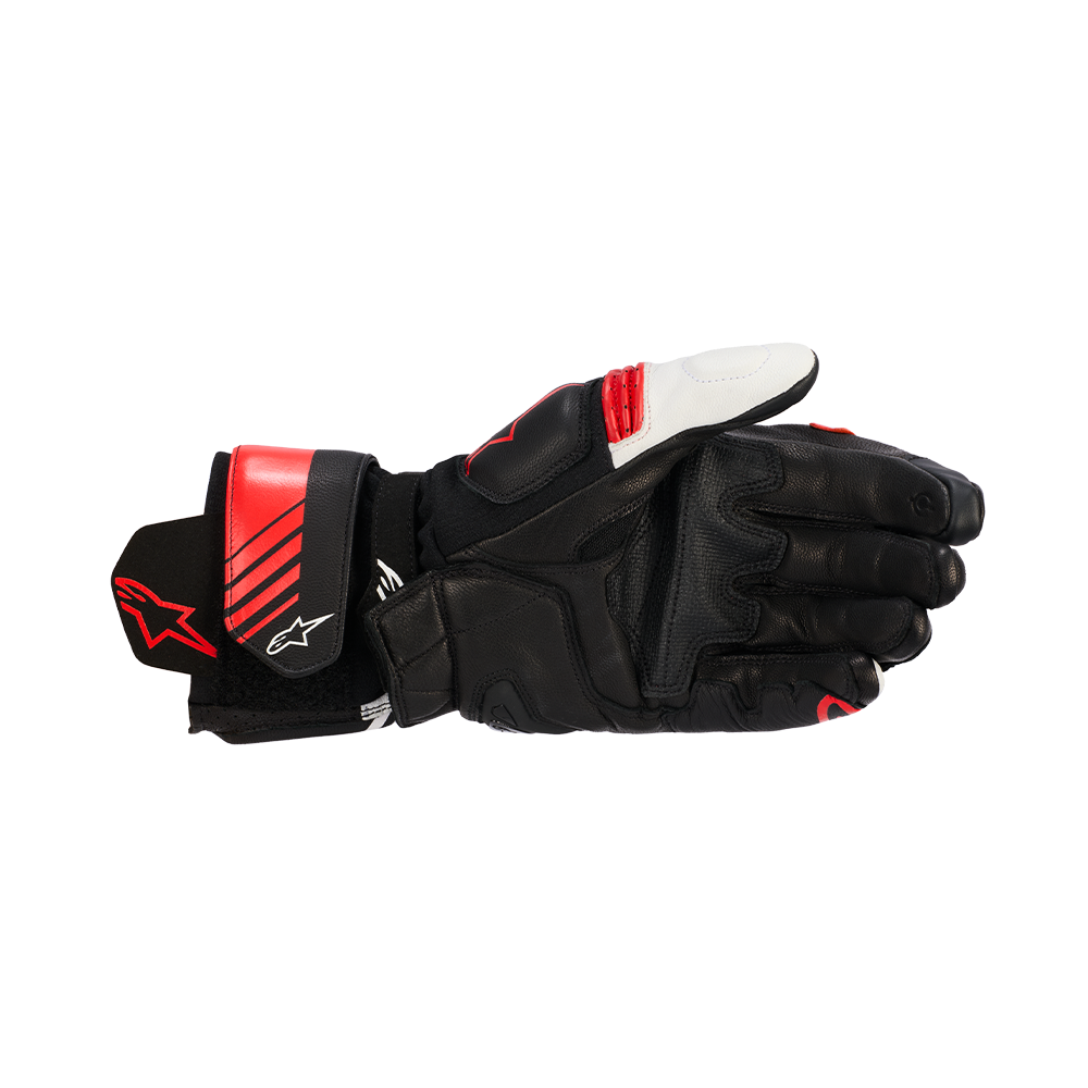 Alpinestars GP PLUS R V3 LEATHER GLOVES 機車手套商品照片，提供黑白、黑白紅、黑白亮紅、亮紅 螢光紅 黑、螢光黃等配色，呈現手套版型、防護部件與縫製細節，方便顧客選購前比對外觀與剪裁樣式。
