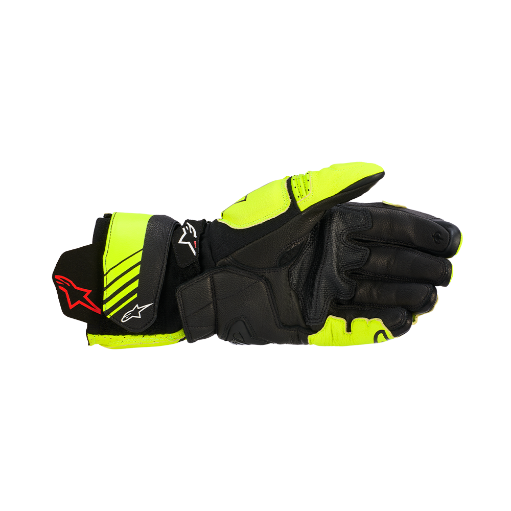 Alpinestars GP PLUS R V3 LEATHER GLOVES 機車手套商品照片，提供黑白、黑白紅、黑白亮紅、亮紅 螢光紅 黑、螢光黃等配色，呈現手套版型、防護部件與縫製細節，方便顧客選購前比對外觀與剪裁樣式。