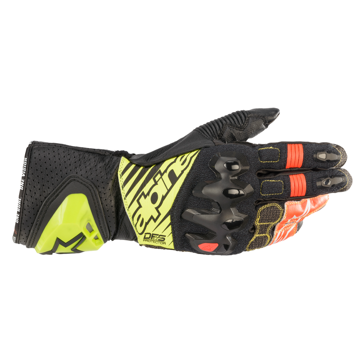 Alpinestars GP TECH V2 GLOVES 機車手套商品照片，提供黑白、黑白紅、黑黃白紅等配色，呈現手套版型、防護部件與縫製細節，方便顧客選購前比對外觀與剪裁樣式。