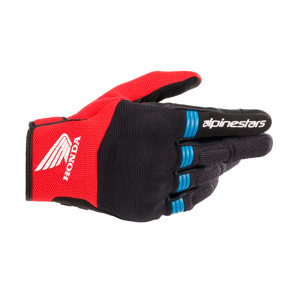 Alpinestars HONDA COPPER GLOVE 機車手套商品照片，提供黑、黑亮紅藍、黑橘等配色，呈現手套版型、防護部件與縫製細節，方便顧客選購前比對外觀與剪裁樣式。