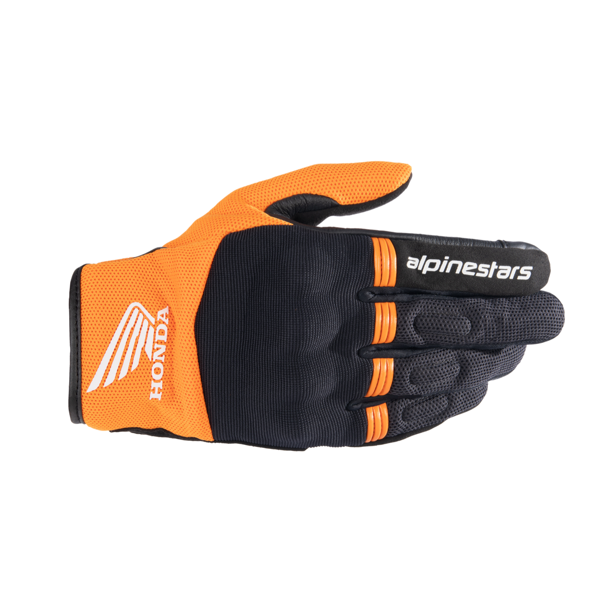 Alpinestars HONDA COPPER GLOVE 機車手套商品照片，提供黑、黑亮紅藍、黑橘等配色，呈現手套版型、防護部件與縫製細節，方便顧客選購前比對外觀與剪裁樣式。