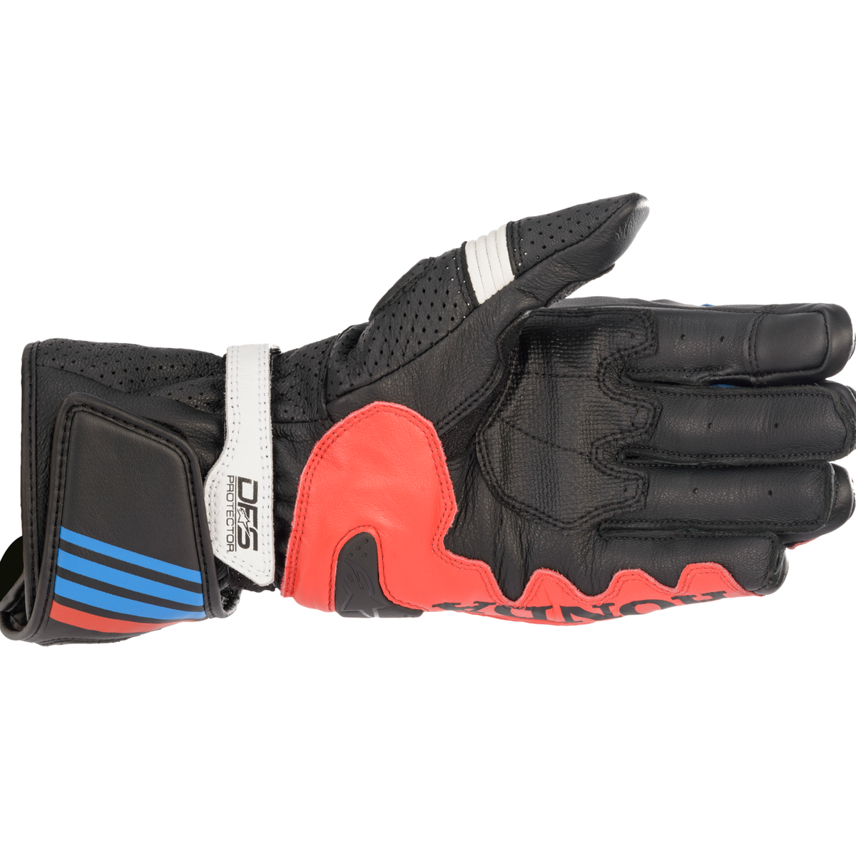 Alpinestars HONDA GP PLUS R V2 GLOVES 機車手套商品照片，提供黑紅藍等配色，呈現手套版型、防護部件與縫製細節，方便顧客選購前比對外觀與剪裁樣式。