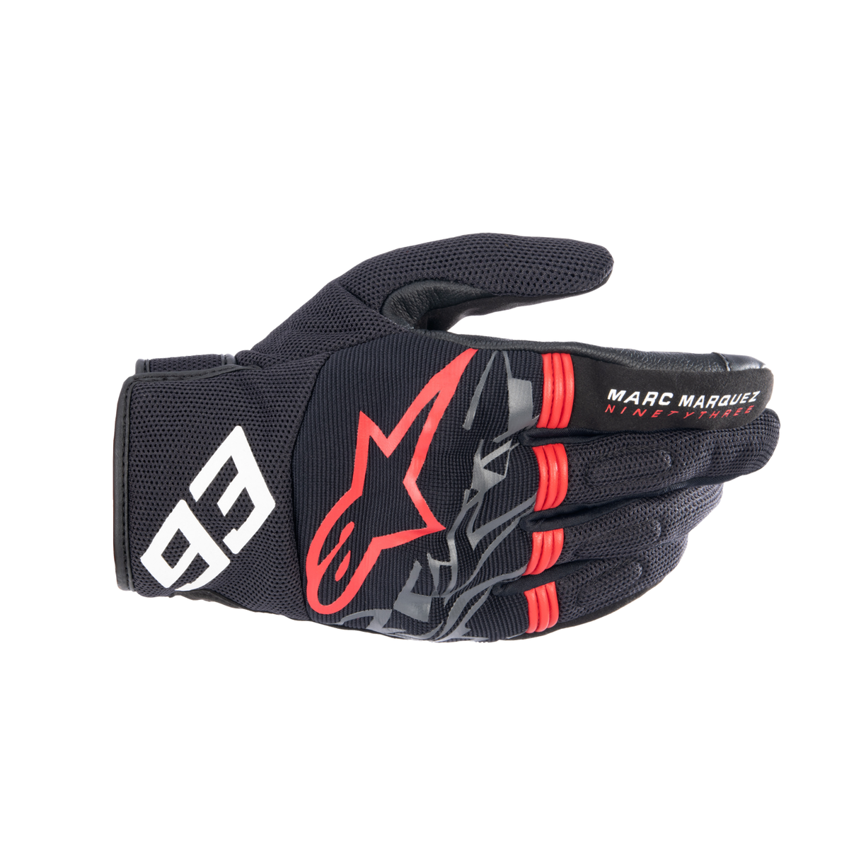 Alpinestars MM93 LOSAIL V2 GLOVES 機車手套商品照片，提供黑螢光紅、黑瀝青亮紅、黑亮紅深灰等配色，呈現手套版型、防護部件與縫製細節，方便顧客選購前比對外觀與剪裁樣式。