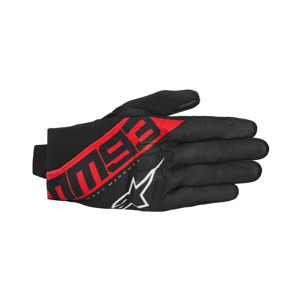 Alpinestars MM93 REEF V2 GLOVES 機車手套商品照片，提供黑色 亮紅色 白色、黑色亮紅色、螢光紅 鮮紅 黑等配色，呈現手套版型、防護部件與縫製細節，方便顧客選購前比對外觀與剪裁樣式。