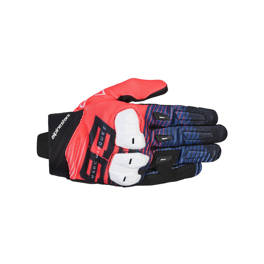 Alpinestars MM93 SPX 1 GLOVES 機車手套商品照片，提供紅色螢光亮紅黑等配色，呈現手套版型、防護部件與縫製細節，方便顧客選購前比對外觀與剪裁樣式。