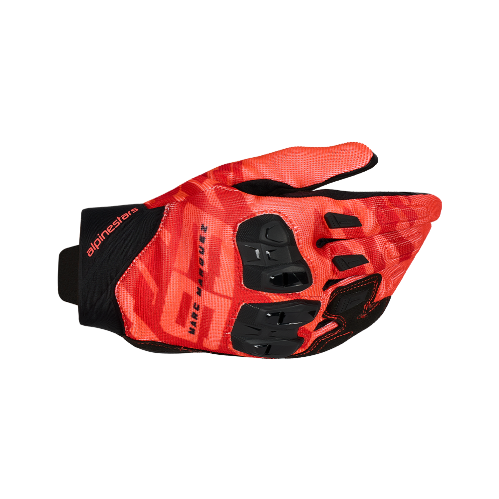 Alpinestars MM93 SPX 1 GLOVES 機車手套商品照片，提供紅色螢光亮紅黑等配色，呈現手套版型、防護部件與縫製細節，方便顧客選購前比對外觀與剪裁樣式。