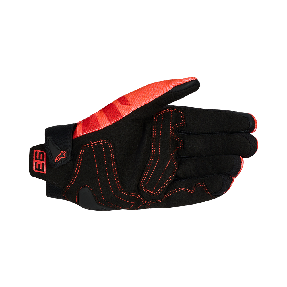 Alpinestars MM93 SPX 1 GLOVES 機車手套商品照片，提供紅色螢光亮紅黑等配色，呈現手套版型、防護部件與縫製細節，方便顧客選購前比對外觀與剪裁樣式。