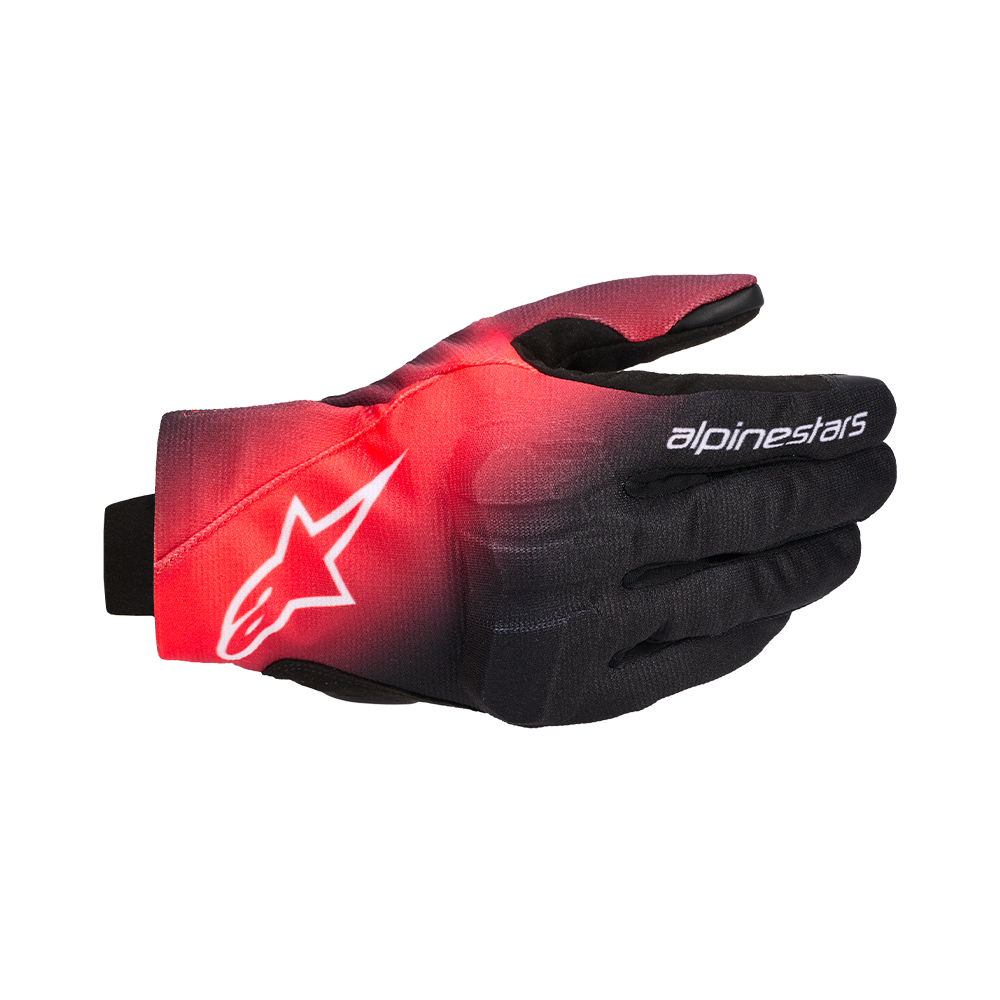Alpinestars REEF V2 GLOVES 機車手套商品照片，提供黑色瑩光紅白、黑白、中灰黑白、黑黑、沙 黑色等配色，呈現手套版型、防護部件與縫製細節，方便顧客選購前比對外觀與剪裁樣式。
