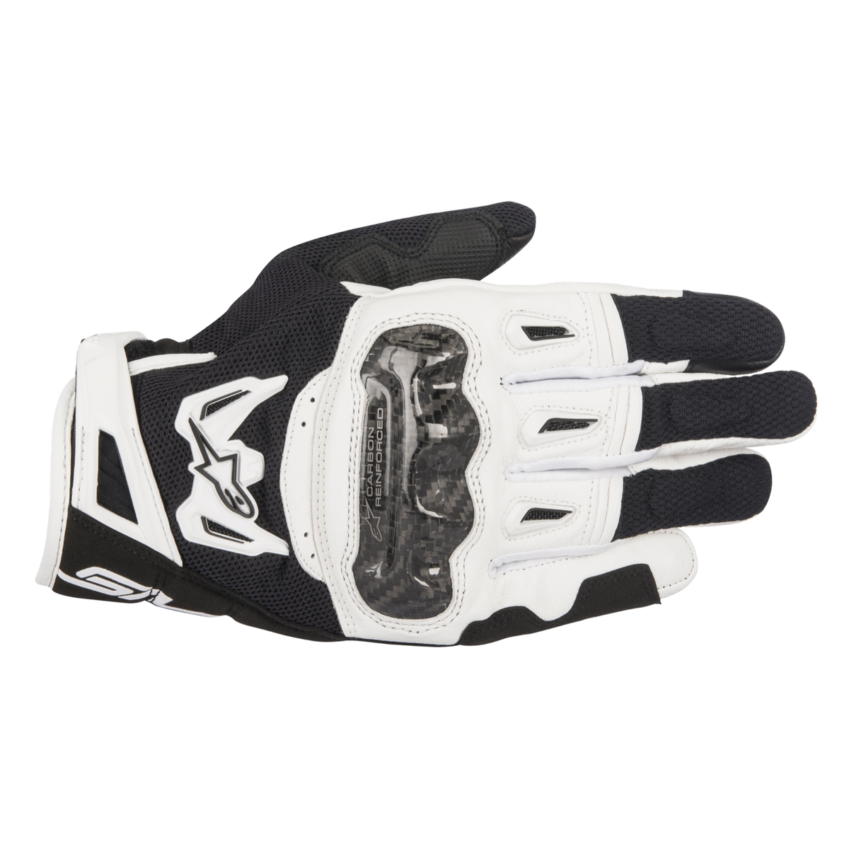 Alpinestars SMX-2 AIR CARBON V2 GLOVE 機車手套商品照片，提供黑、黑白、黑白黃、黑紅白等配色，呈現手套版型、防護部件與縫製細節，方便顧客選購前比對外觀與剪裁樣式。