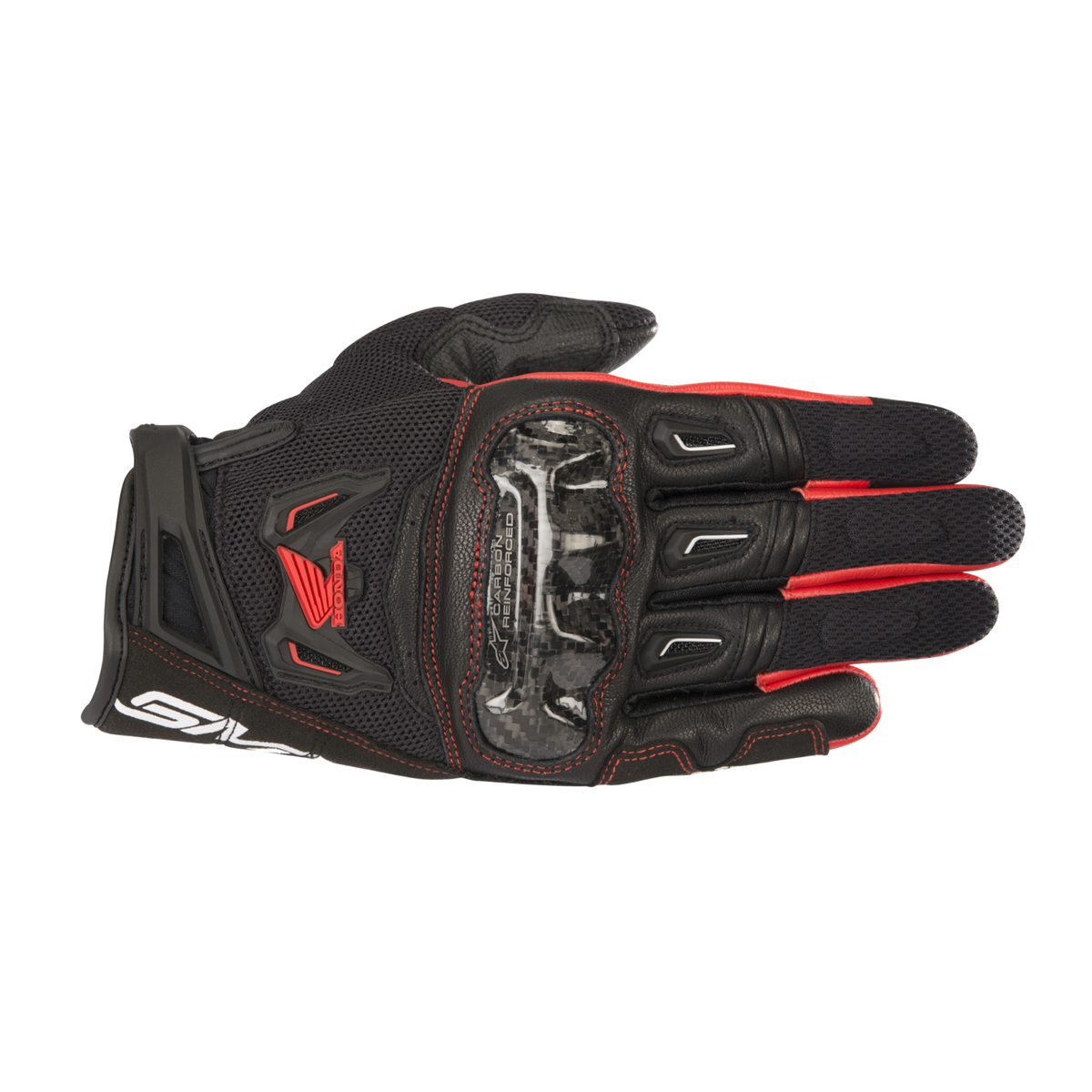 Alpinestars SMX-2 AIR CARBON V2 GLOVE (HONDA) 機車手套商品照片，提供黑紅等配色，呈現手套版型、防護部件與縫製細節，方便顧客選購前比對外觀與剪裁樣式。