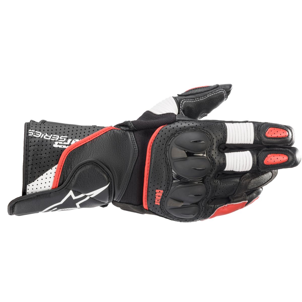 Alpinestars SP-2 V3 GLOVES 機車手套商品照片，提供黑灰、黑白、黑白亮紅、白螢光紅黑等配色，呈現手套版型、防護部件與縫製細節，方便顧客選購前比對外觀與剪裁樣式。