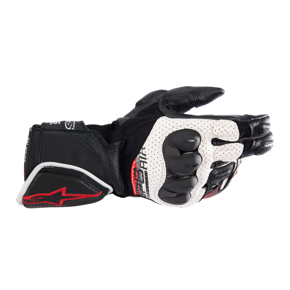 Alpinestars SP-8 V3 AIR GLOVES 機車手套商品照片，提供黑、黑白亮紅等配色，呈現手套版型、防護部件與縫製細節，方便顧客選購前比對外觀與剪裁樣式。