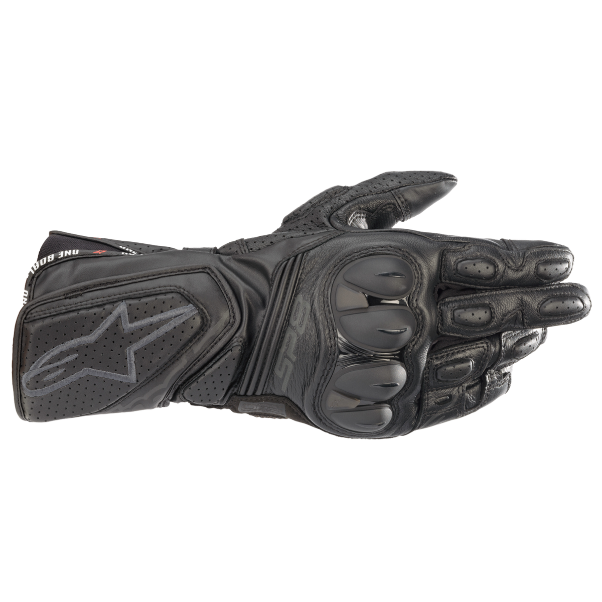 Alpinestars SP-8 V3 GLOVES 機車手套商品照片，提供黑黑、黑白螢光紅、黑螢光紅等配色，呈現手套版型、防護部件與縫製細節，方便顧客選購前比對外觀與剪裁樣式。