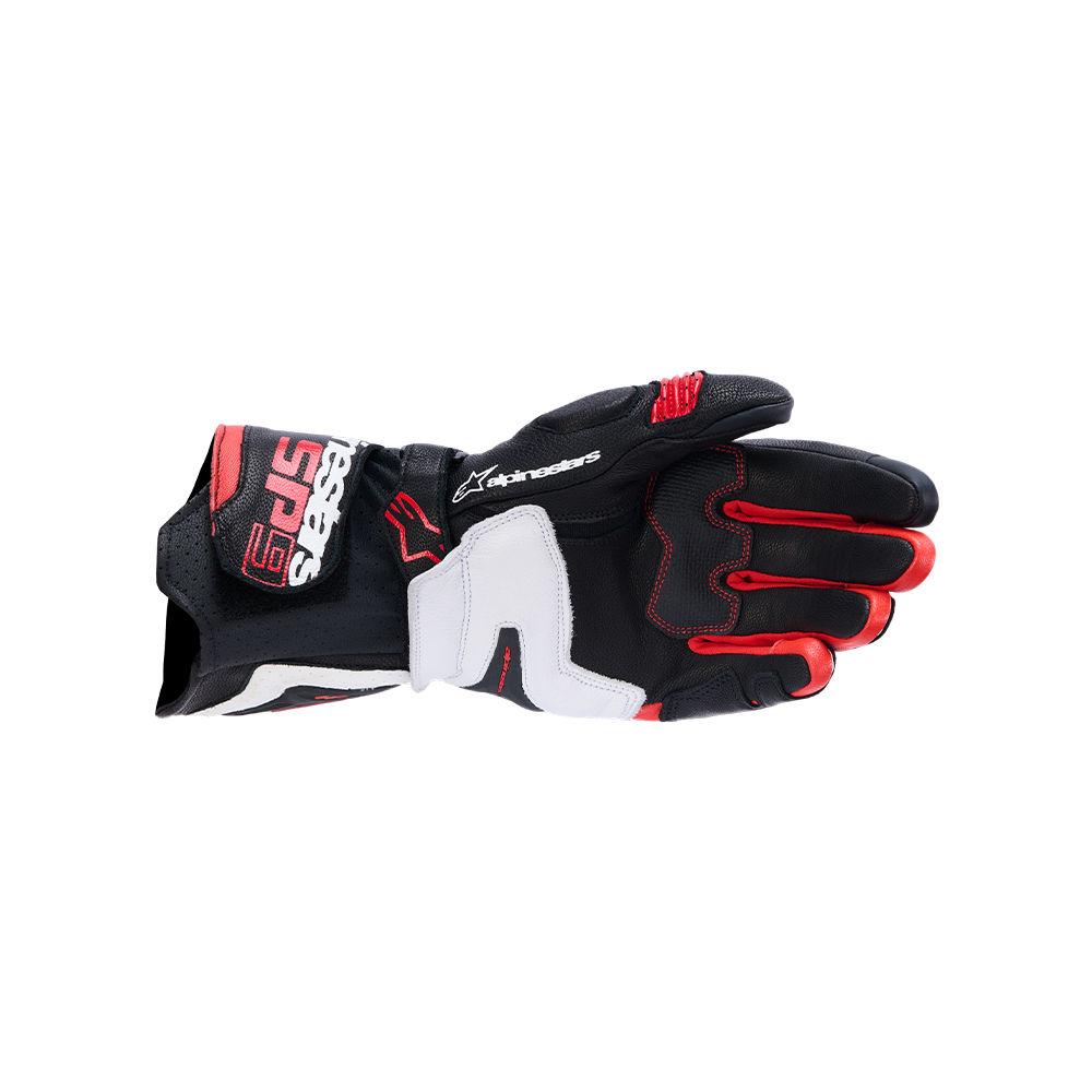 Alpinestars SP-9 GLOVES 機車手套商品照片，提供黑螢光紅、黑白12、黑白亮紅、亮藍 海軍藍 白等配色，呈現手套版型、防護部件與縫製細節，方便顧客選購前比對外觀與剪裁樣式。