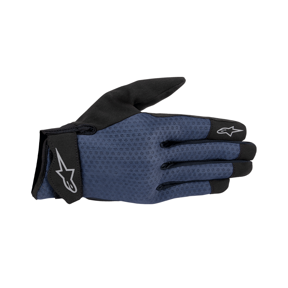 Alpinestars STATED AIR GLOVES 機車手套商品照片，提供黑銀、灰藍黑、深藍灰等配色，呈現手套版型、防護部件與縫製細節，方便顧客選購前比對外觀與剪裁樣式。