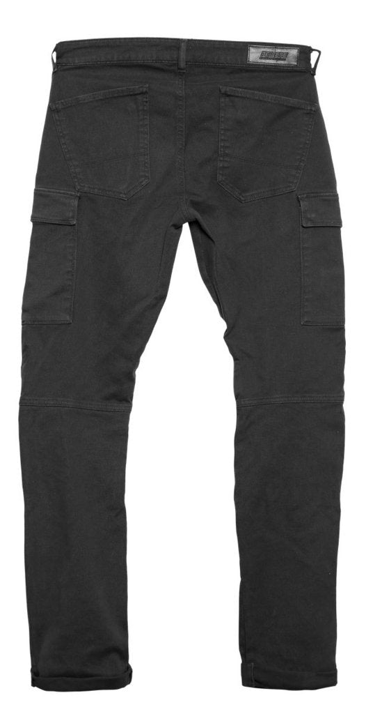 DAINESE72 ATAR TEX PANTS EBONY 烏木黑背面平放商品照，白底展示後方兩個褪子袋與兩個貨袋式口袋，共六個口袋機能設計一目了然