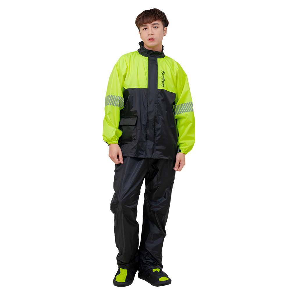 飛銳 FR-703A 夜鷹兩件式風雨衣 螢光黃 完整上身