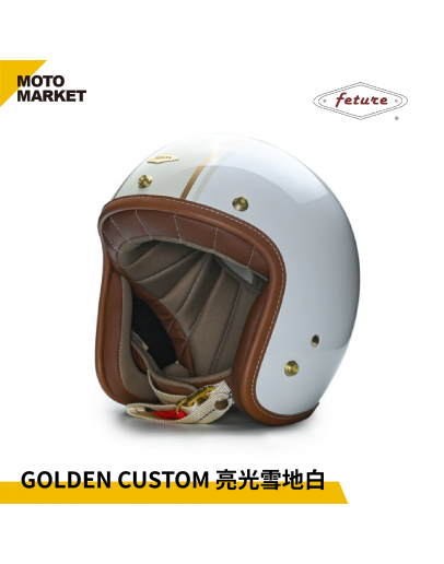 FETURE 四分之三罩 安全帽 半罩 GODEN 高登 CUSTOM 亮光雪地白